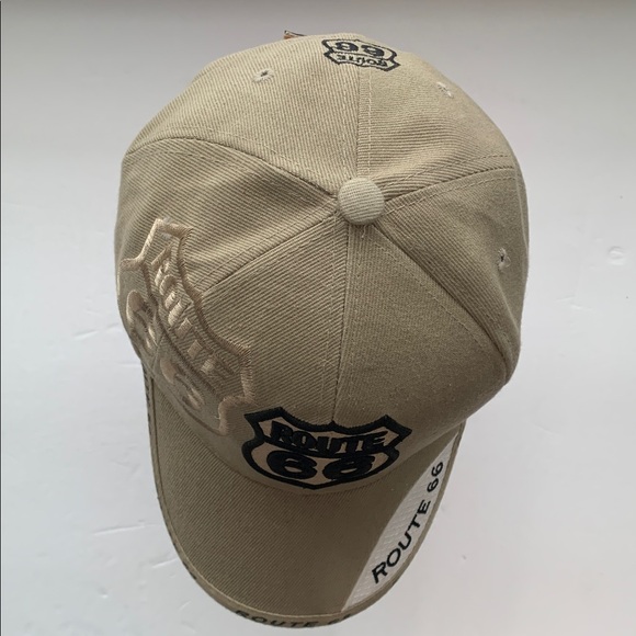 Sports Cap - Route 66 Beige Baseball Cap w/ Embroidered & Adjustable Strap-back - Picture 6 of 13